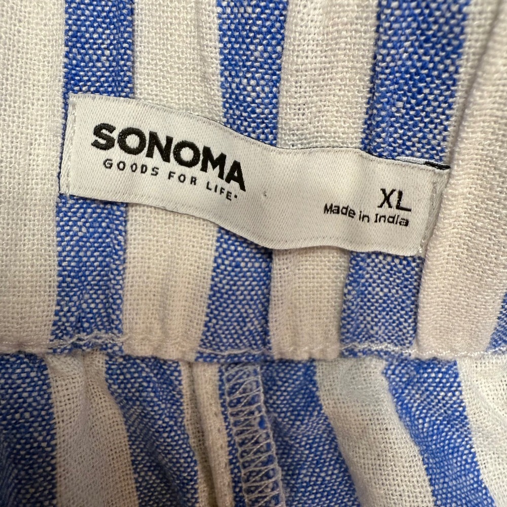 Sonoma Goods‎ For Life Women's XL Striped Linen Blend Shorts Blue White NWOT - Picture 2 of 10